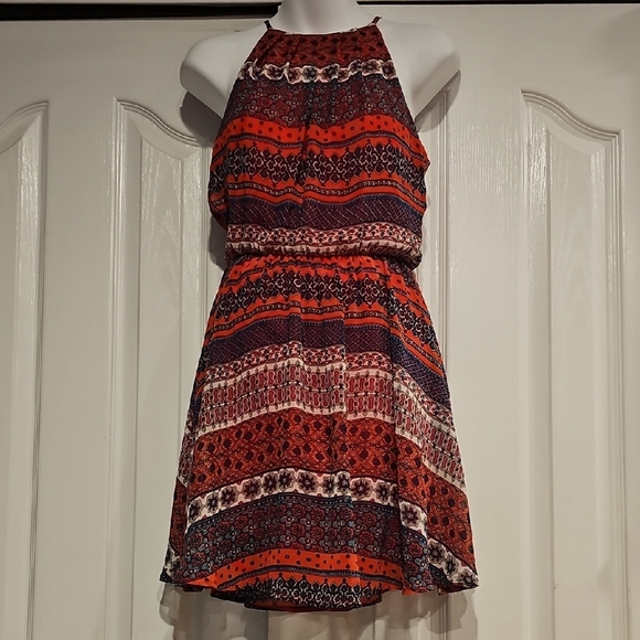 Lush Chiffon Sleeveless Pleated Blouson Mini Skater Dress Sz XS - Picture 1 of 10